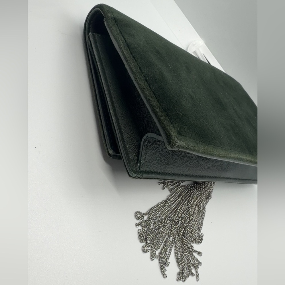 Yves Saint Laurent Dark Green Crystal Monogram Kate Tassel Clutch - Picture 6 of 7